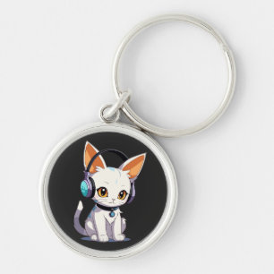 Kawaii Kitty in Stylish Headphones Key Ring