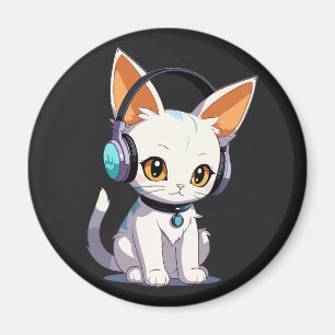 Kawaii Kitty in Stylish Headphones Magnet