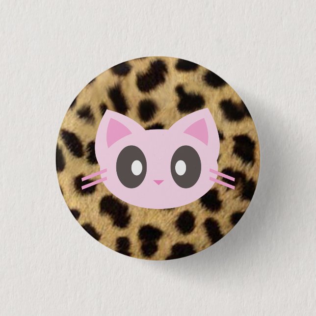 kawaii kitty leopard print 3 cm round badge (Front)