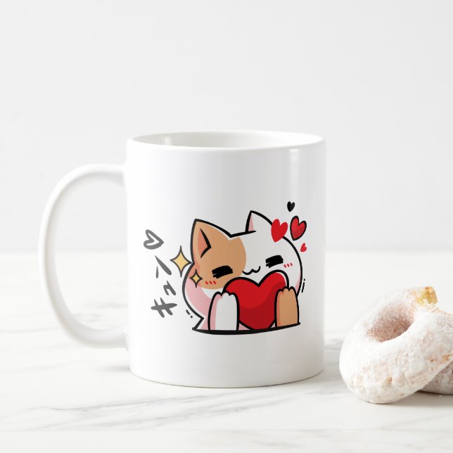 kawaii kitty with love adorable anime coffee mug (With Donut)