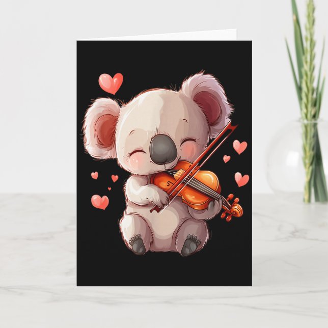 Kawaii Koala Playing Violin Graphic For Valentines Card (Front)