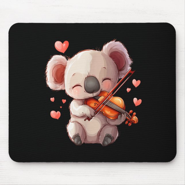 Kawaii Koala Playing Violin Graphic For Valentines Mouse Pad (Front)