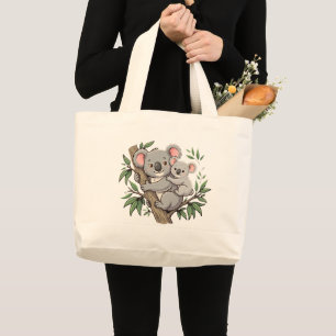 Kawaii koalas mother and baby large tote bag