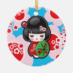 Kawaii Kokeshi Doll Ceramic Tree Decoration