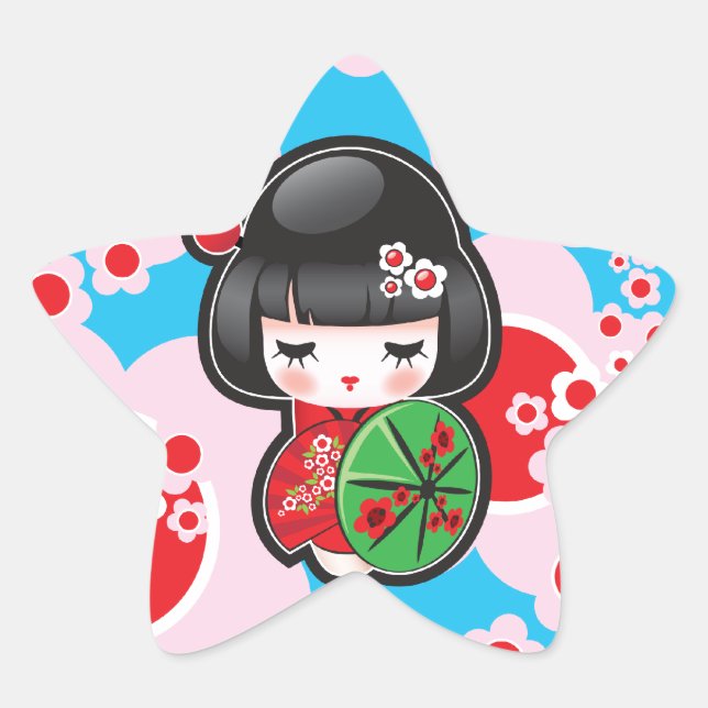 Kawaii Kokeshi Doll Star Sticker (Front)