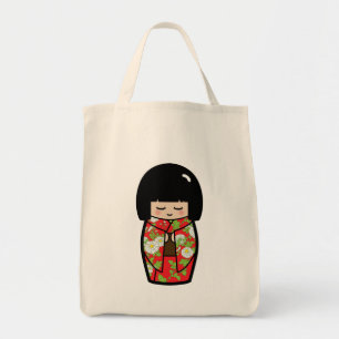 Kawaii Kokeshi (Red) Japanese Doll Tote Bag