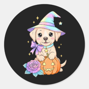 Kawaii Labrador Puppy Witch Pumpkin Halloween Classic Round Sticker