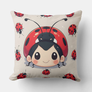Kawaii Ladybug Child Whimsical Cartoon Kid Design Cushion