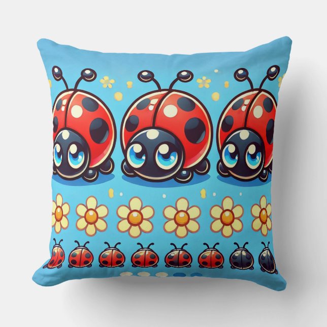 🐞 Kawaii Ladybug Scene For Cute Home Decor 🐞 Cushion (Front)