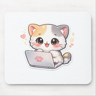 Kawaii Laptop Cat Mouse Pad | Cute Chibi Kitty Des