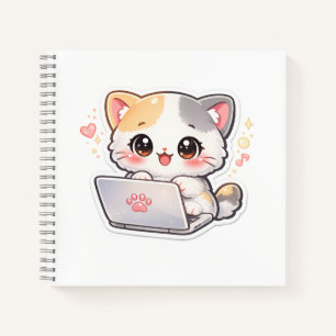 Kawaii Laptop Cat Notebook   Cute Chibi Kitty Jour