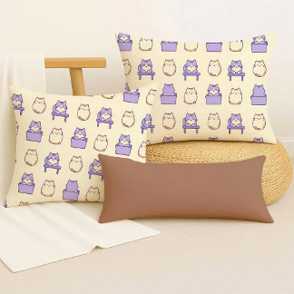 Kawaii Lavender Chonky Cat Pastel Cute Throw Pillo Cushion