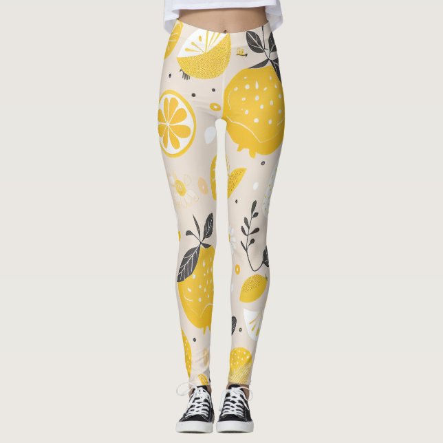 Kawaii Lemon Pattern Leggings (Front)