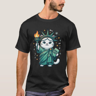 Kawaii Liberty Cat Torch New York Patriotic Feline T-Shirt
