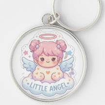 Kawaii Little Angel Chibi Girl Round Keychain
