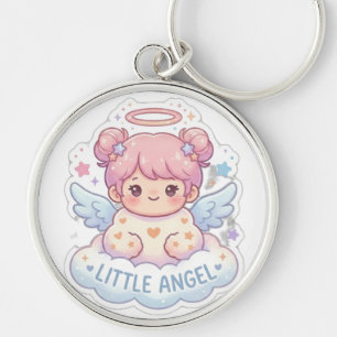 Kawaii Little Angel Chibi Girl Round Keychain