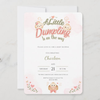 Kawaii Little Dumpling Baby Shower Invitation Pink
