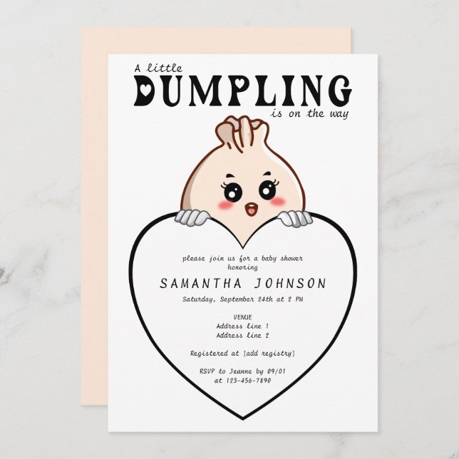 Kawaii Little Dumpling Dim Sum White Baby Shower  Invitation (Front/Back)