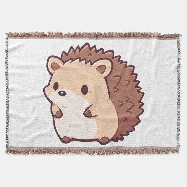 Kawaii Little Hedgehog Woven Blanket (Front)