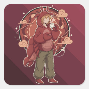 Kawaii Lobster Barista: Seafront Coffee Art Square Sticker