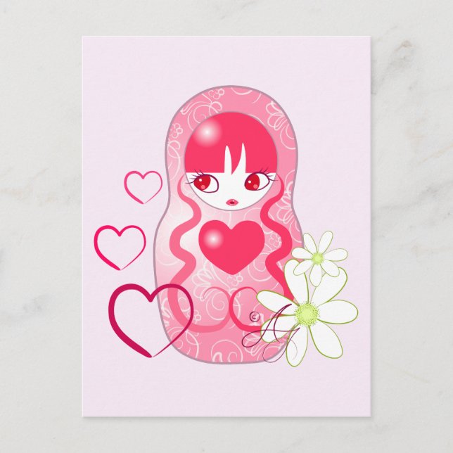 Kawaii Love Matryoshka Postcard (Front)