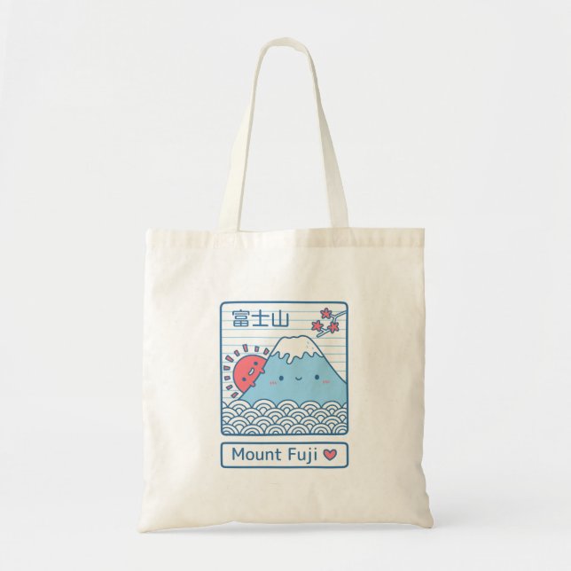 Kawaii Love Mount Fuji and Sun Japan Doodle Tote Bag (Front)