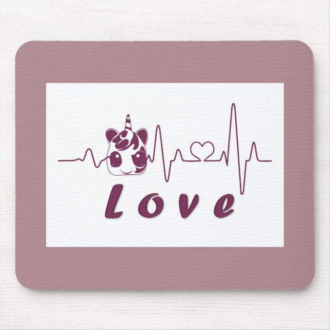 Kawaii Love Unicorn Heartbeat Mouse Pad (Front)