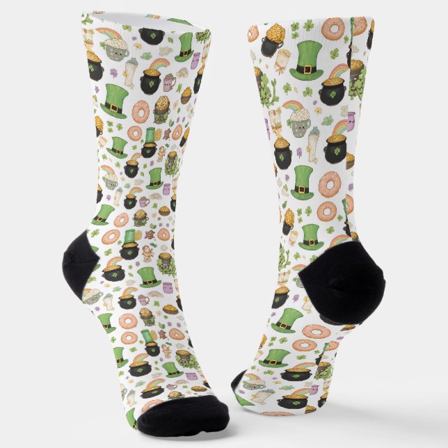 Kawaii Luck Charms St. Patrick's Day Pot of Gold  Socks (Angled)