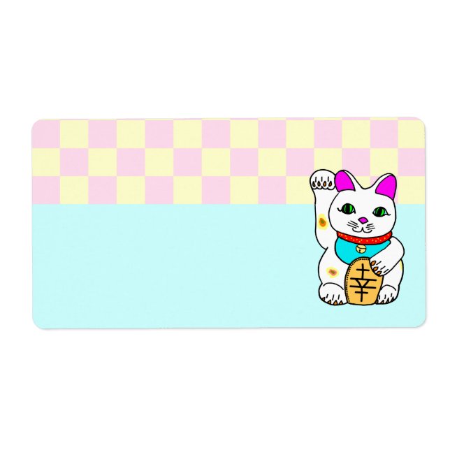 Kawaii Lucky Cat Maneki Neko Chequerboard (Front)