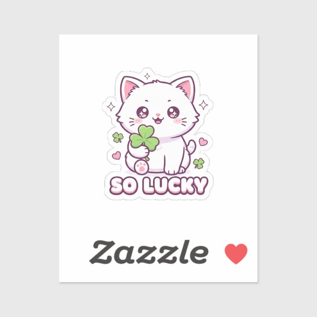 Kawaii Lucky Cat Maneki Neko With Clover Sticker (Sheet)
