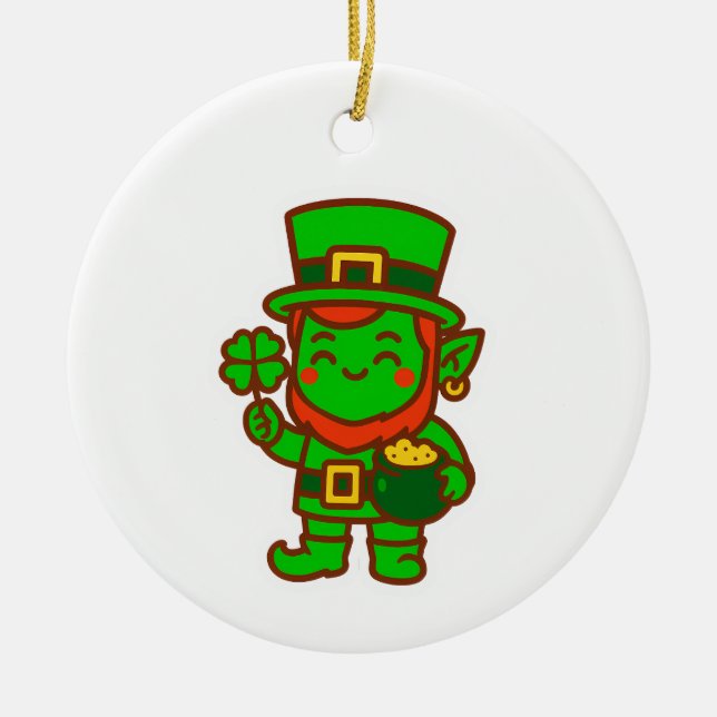 Kawaii Lucky Leprechaun Ceramic Tree Decoration (Front)