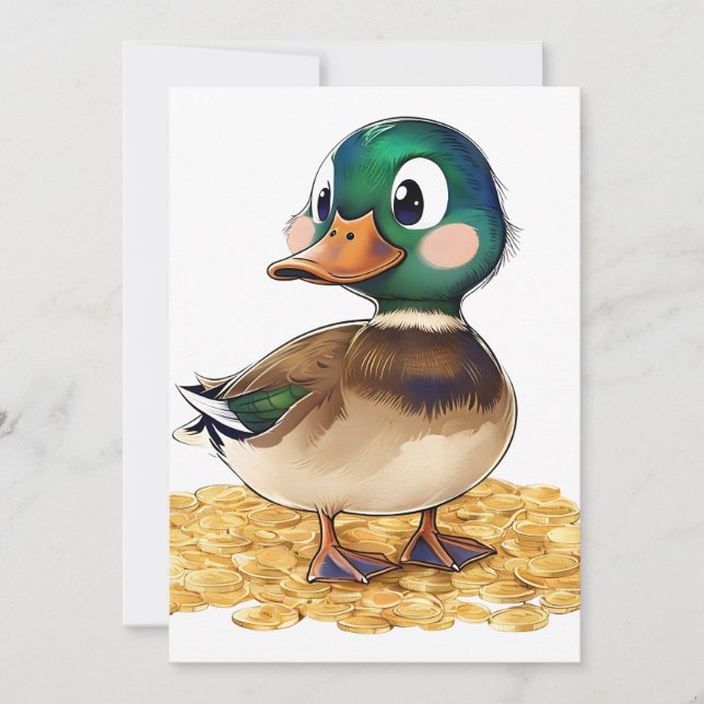 Kawaii Mallard on a Pile of Gold Invitation (Front)