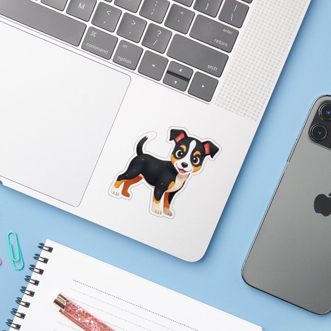 Kawaii Manchester Terrier Puppy – Sitting Pose (Laptop w/ iPhone)