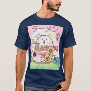Kawaii Maneki Neko Cat Ramen Noodles Japanese Aest T-Shirt