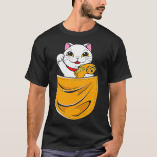 Kawaii Maneki Neko Cute Lucky Cat In Pocket T-Shirt