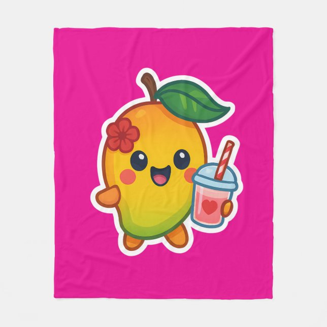 Kawaii Mango – Sweetheart Fruit with Heart Smoothi Fleece Blanket (Front)