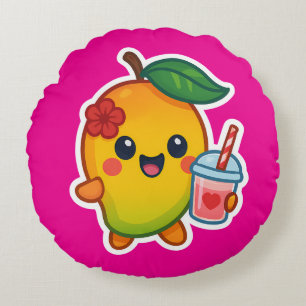 Kawaii Mango – Sweetheart Fruit with Heart Smoothi Round Cushion