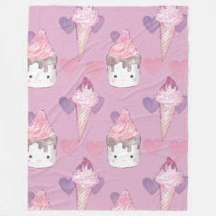 Kawaii Marshmallow & Ice Cream Pattern  Fleece Blanket
