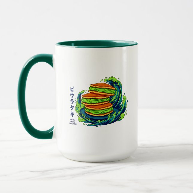 Kawaii Matcha Cream Pancakes Ocean Wave Art Mug (Left)