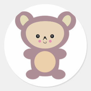 kawaii mauve teddy bear classic round sticker