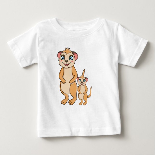 Kawaii Meerkat & Her Little Sister Baby T-Shirt (Front)