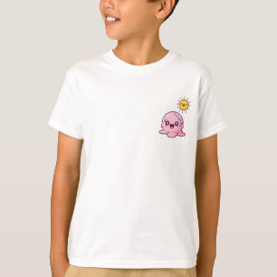 Kawaii Melting Pink Ice Cream Character with Happy T-Shirt
