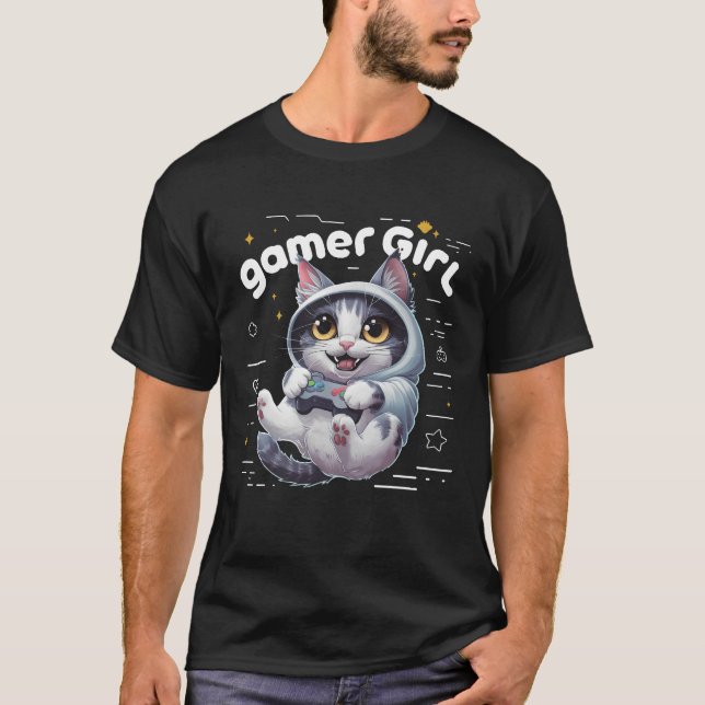 Kawaii Meme Cute Cat Gamer Girl Cat Gaming Video G T-Shirt (Front)