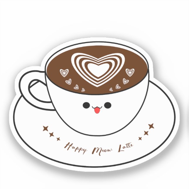 Kawaii Meow Latte Coffee Vinyl Sticker (Front)