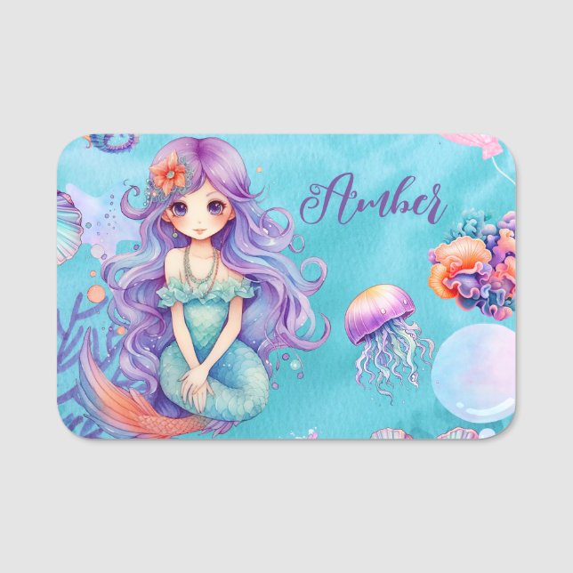 Kawaii Mermaid Party  Name Tag (Front)