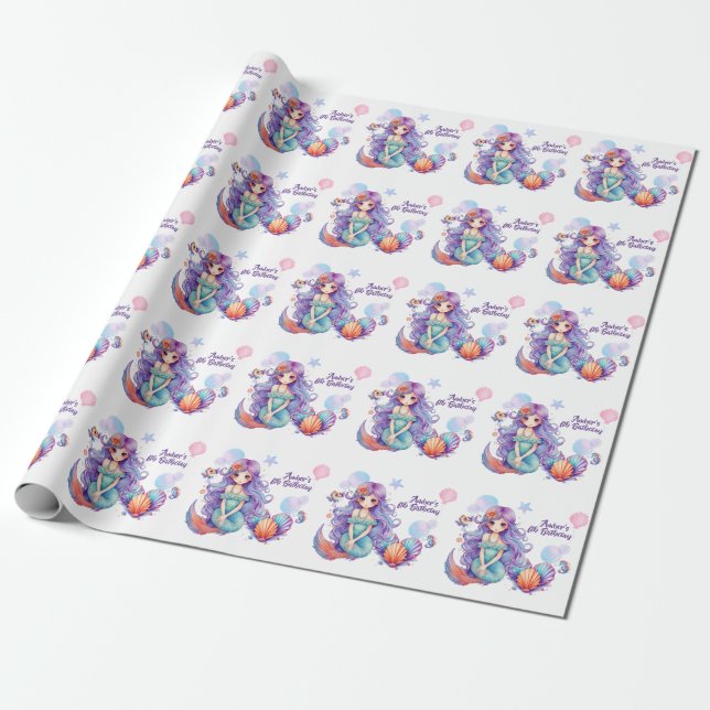 Kawaii Mermaid Party  Wrapping Paper (Unrolled)