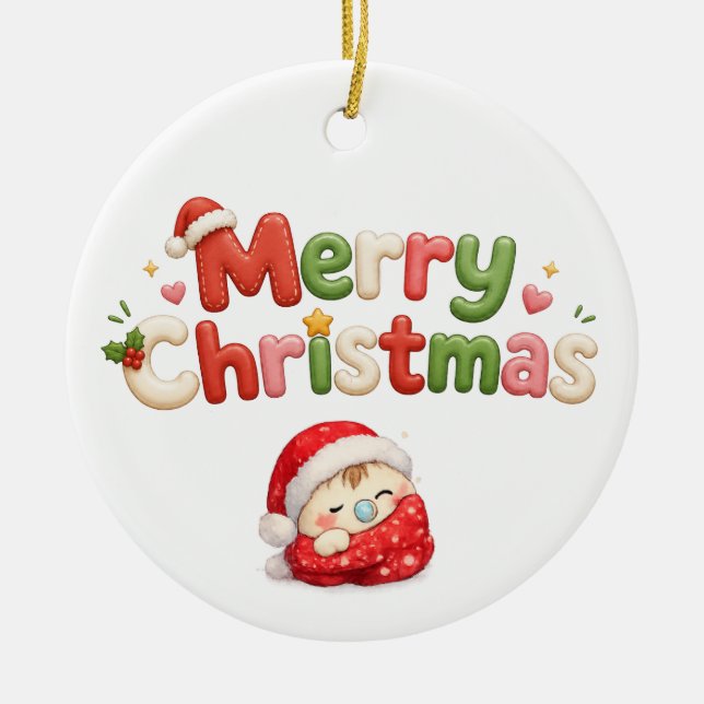 Kawaii Merry Christmas Ceramic Tree Decoration (Front)