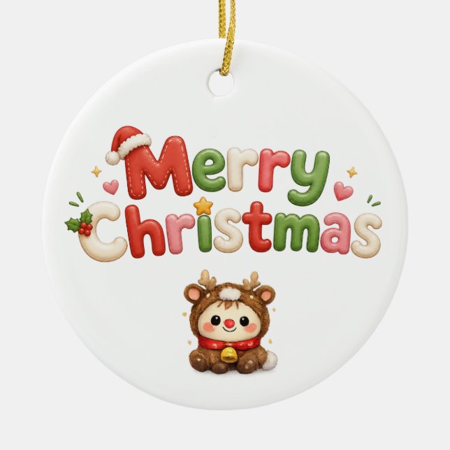 Kawaii Merry Christmas Ceramic Tree Decoration (Front)