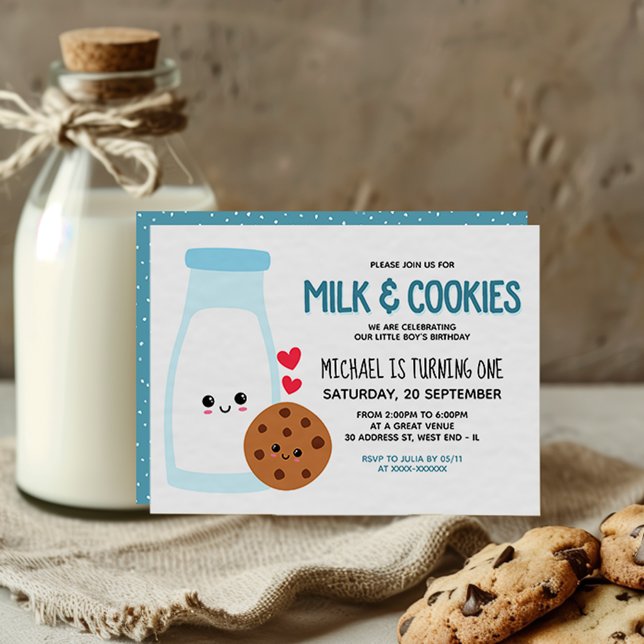 Kawaii Milk and Cookies Birthday Invitation (Be a smart cookie and get your little one's birthday extravaganza off to a stylish start.)
