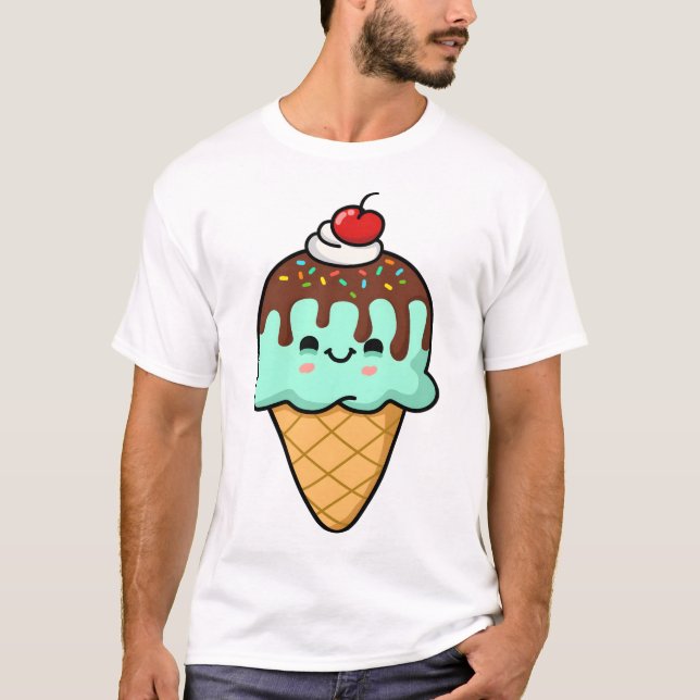 Kawaii Mint Ice Cream Cone T-Shirt (Front)